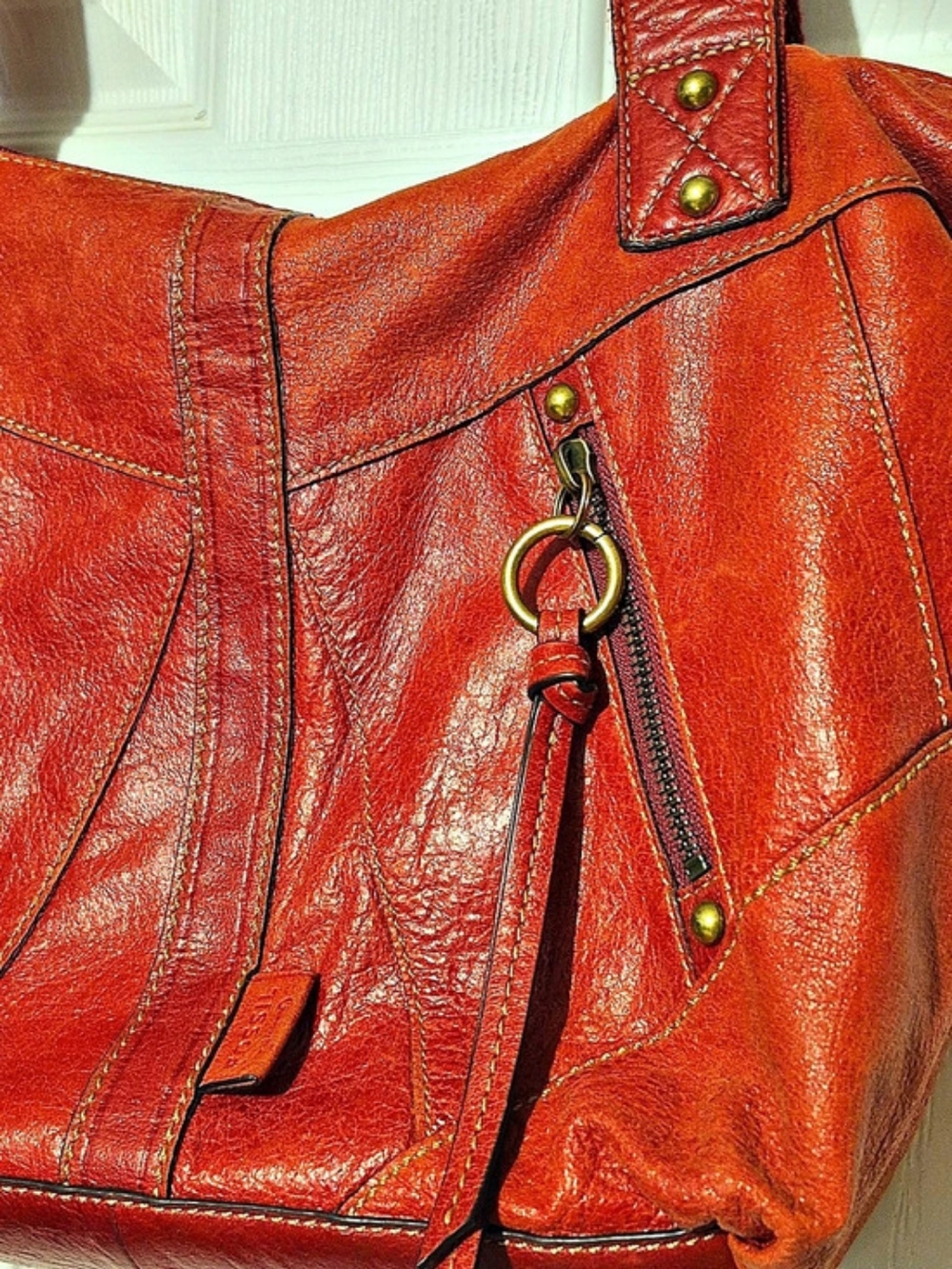Fossil Pebbled Leather Tote in Red - Picture 3 of 16